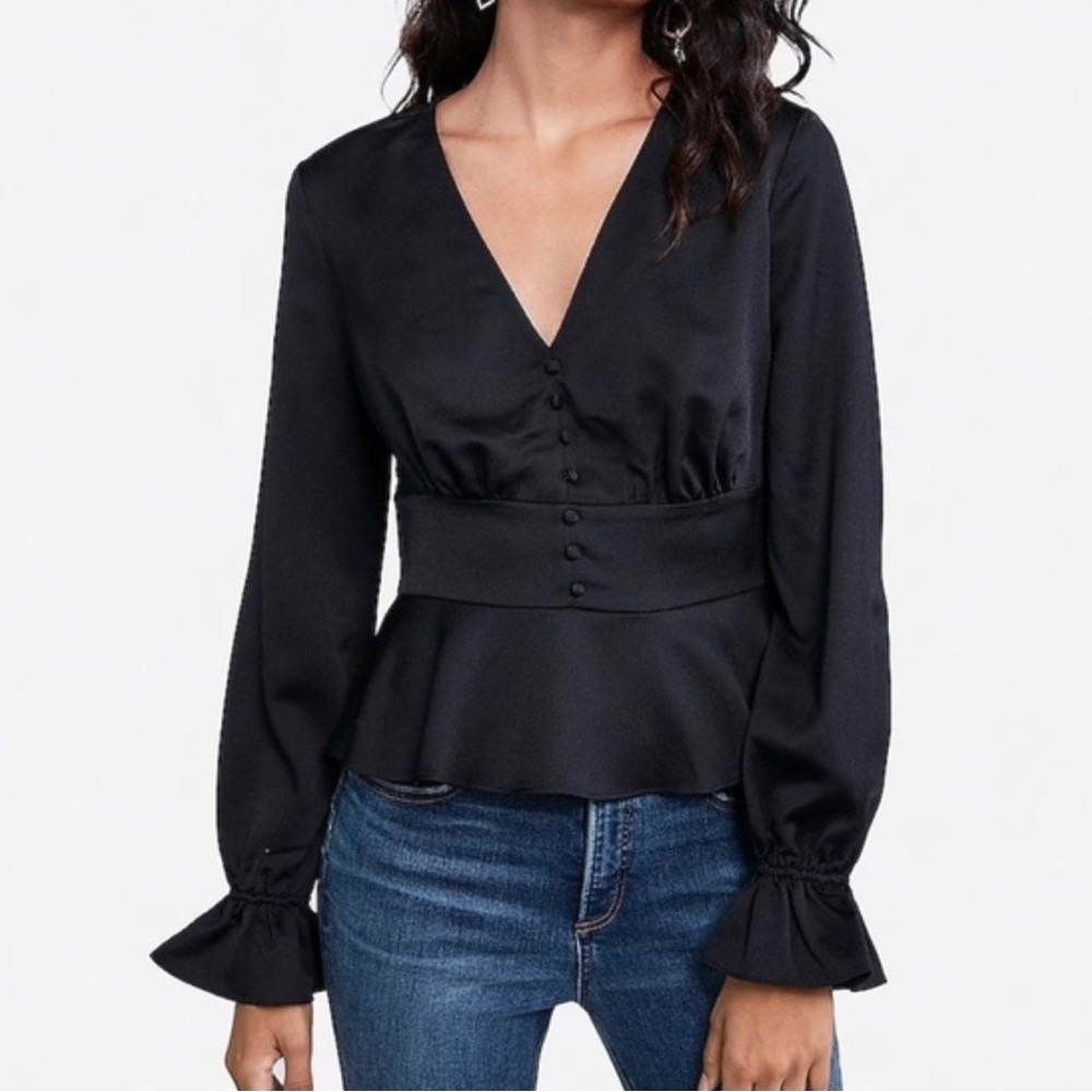Express Mauve Satin Button Front Peplum Top NWT Large
